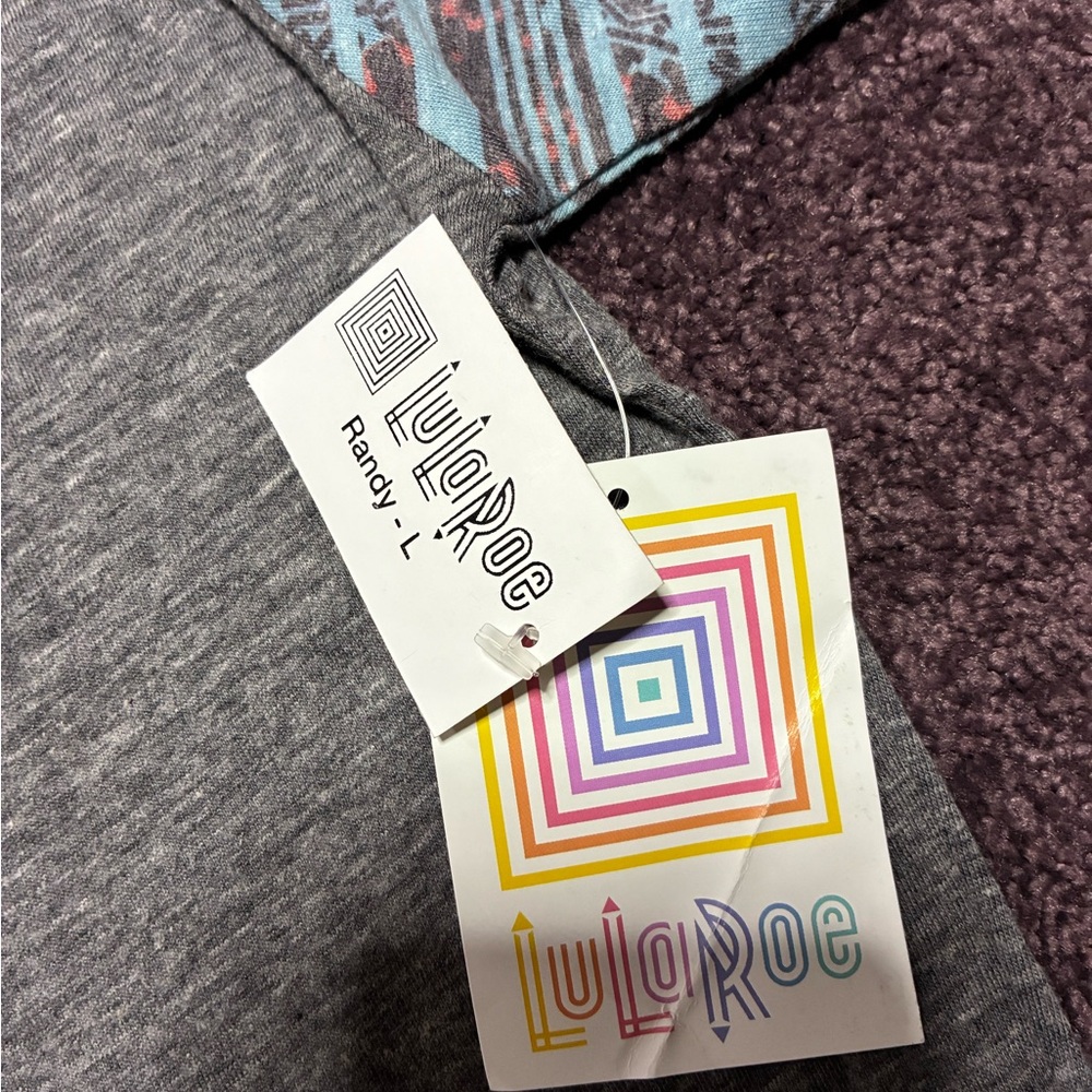 LuLaRoe Gray and Blue Striped Sleeve Men's Shirt - Picture 3 of 4